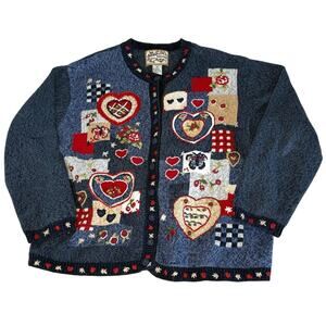 VTG Heirloom Collectibles Embroidered Cardigan Sweater Women's XL | Blue | EUC